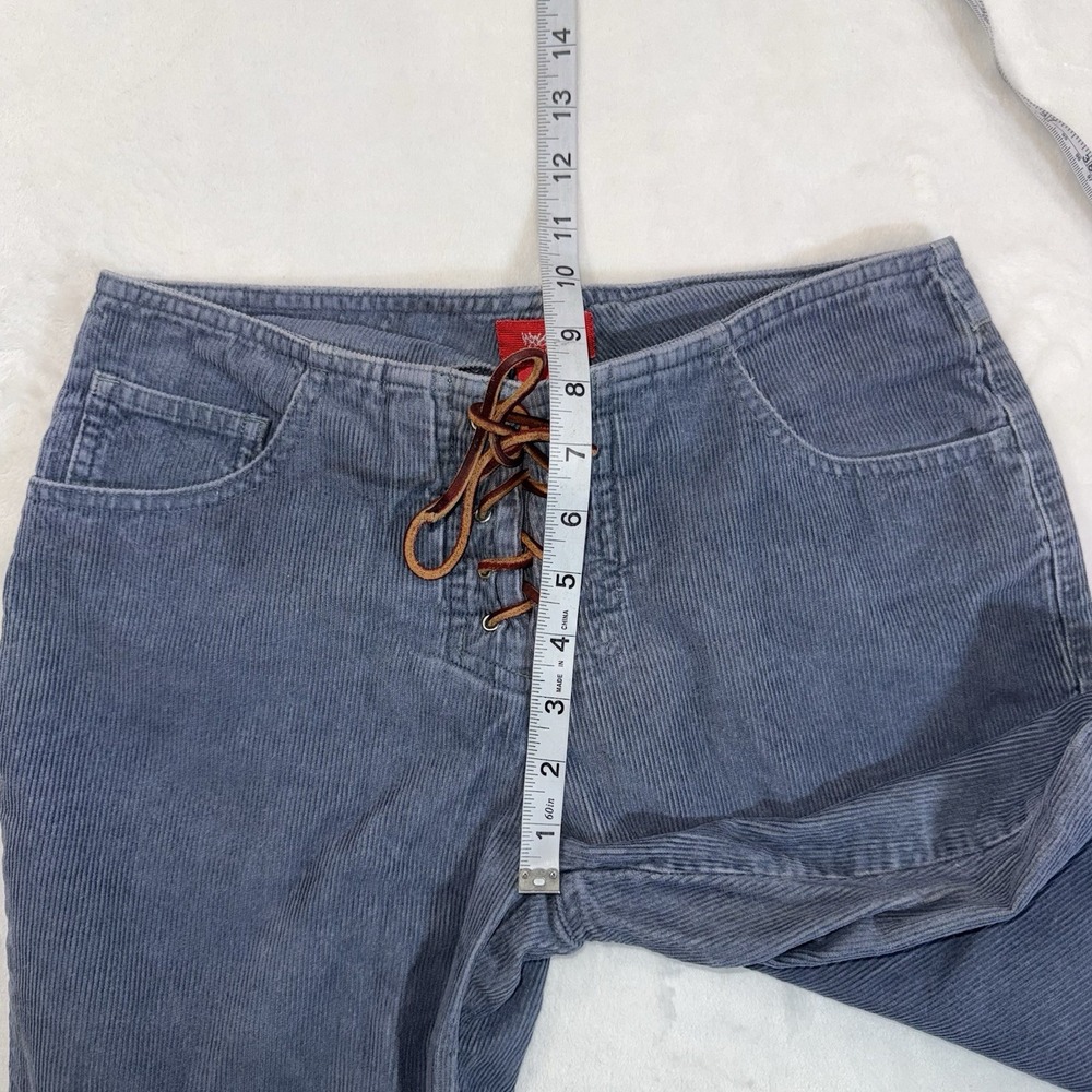 Vtg Y2K Mossimo‎ Corduroy Pant Jrs Sz 3 Blue Lace Up Boho Bootcut 90s Low Rise - Picture 8 of 14